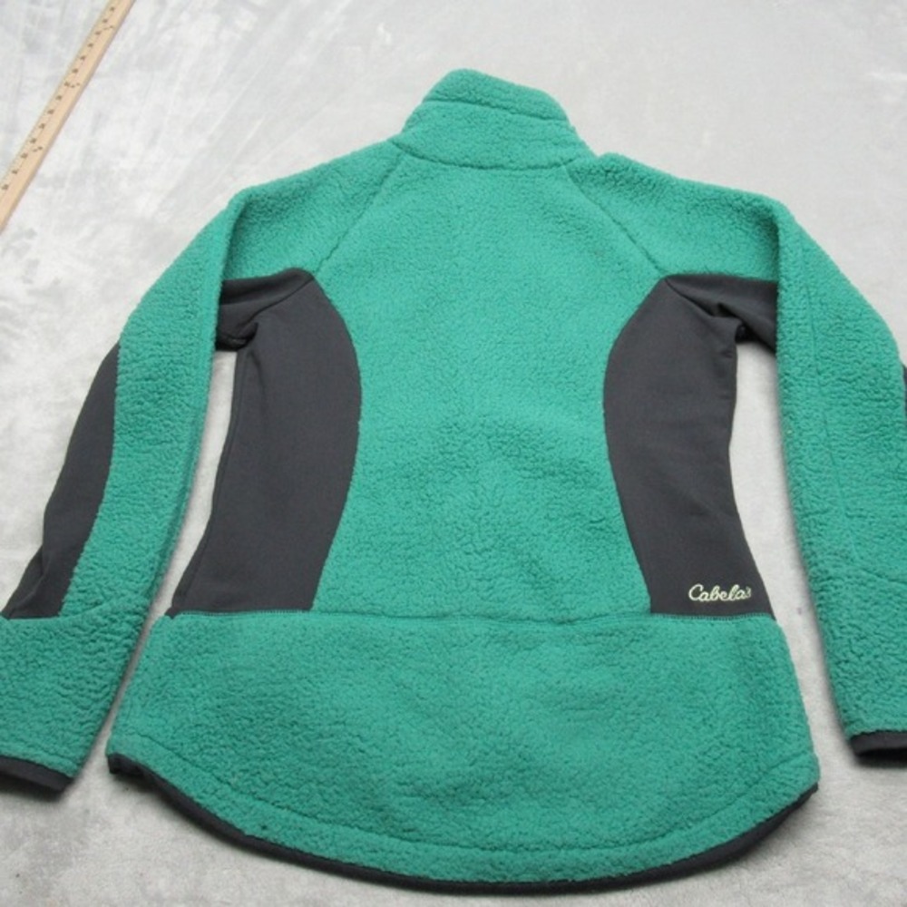 Cabelas Jacket Mens Small Green Black Tech Hiking Full Zip Pockets Sherpa Fleece - Picture 2 of 15